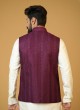 Silk Wine Color Readymade Nehru Jacket